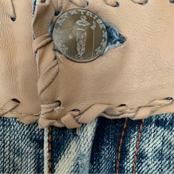 MVX Tribe | Size 27 Leather Jean USA Design 100% Cotton Leather Trim Boho Cowboy - Picture 8 of 15